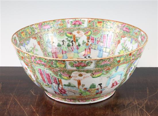 A Chinese Canton-decoration famille rose punch bowl, mid 19th century, 30.5cm diam.